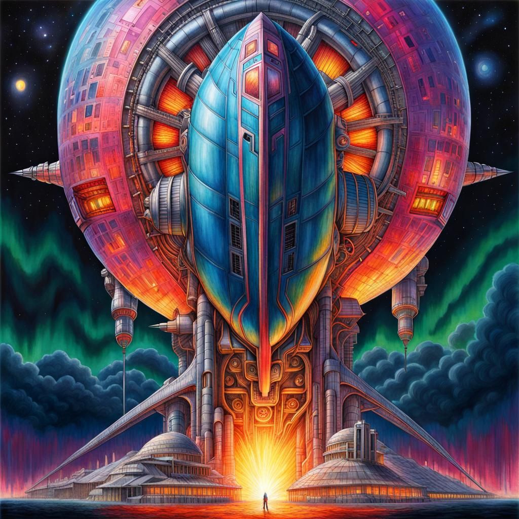 Gigantic Flaming Mechanical Face in the Sky