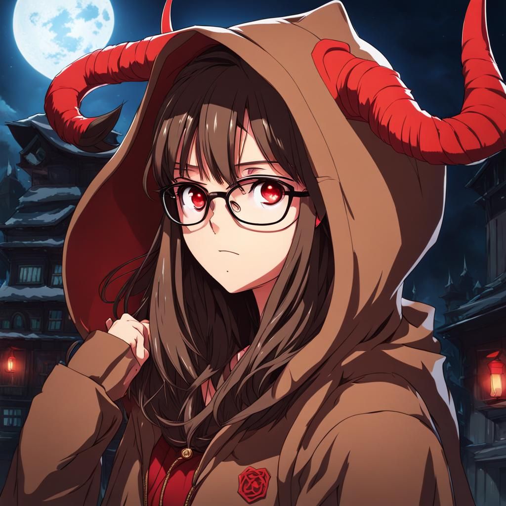 Scared Girl with Demon in Anime Style