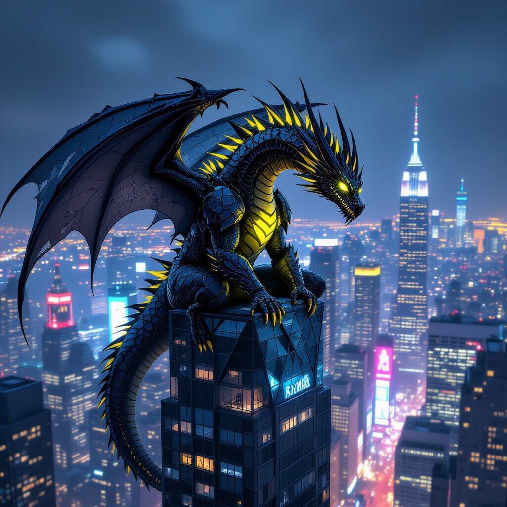 Cyberpunk Dragon Overlooking Neon Cityscape