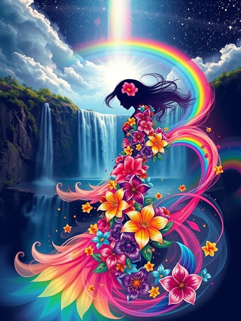 Ethereal Girl Dancing with Smoky Figure in Abstract Vector A...