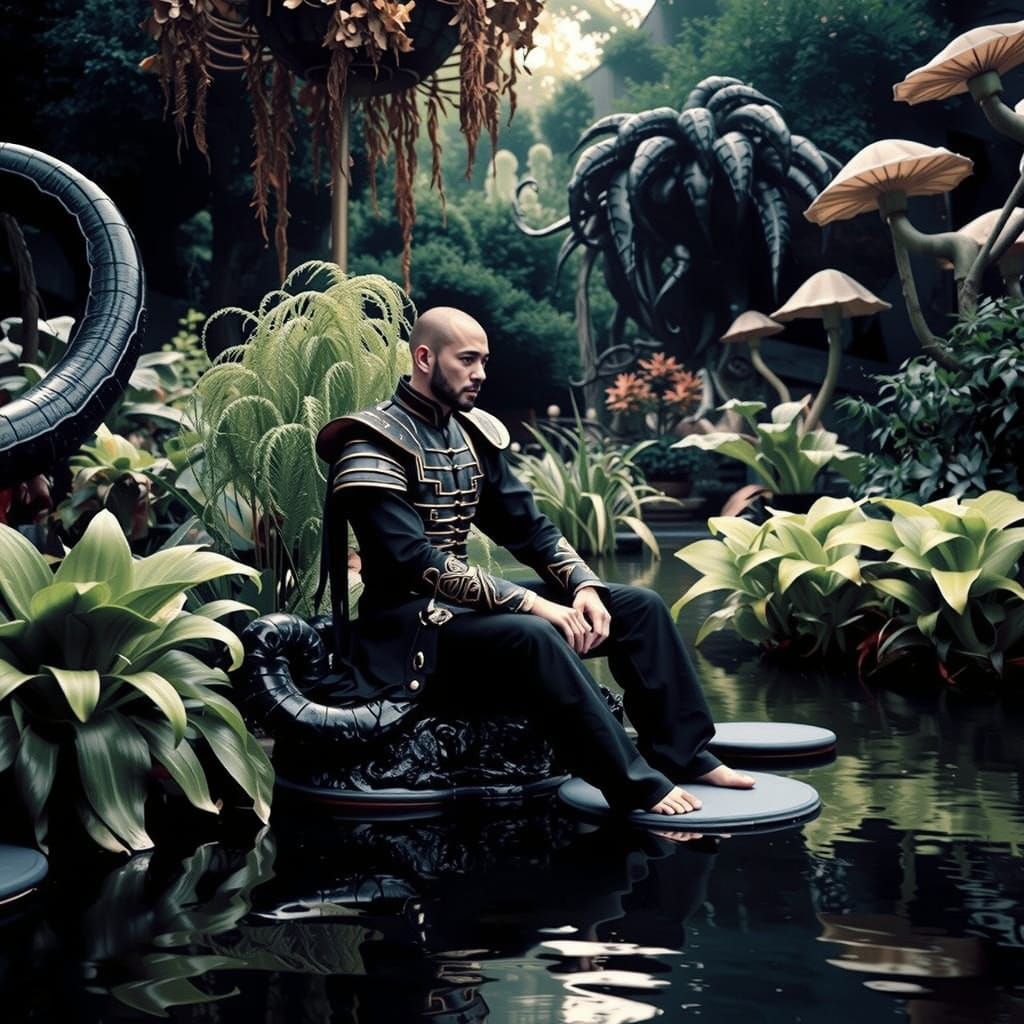 Melancholic Prince in Alien Garden, Pre-Raphaelite Photo