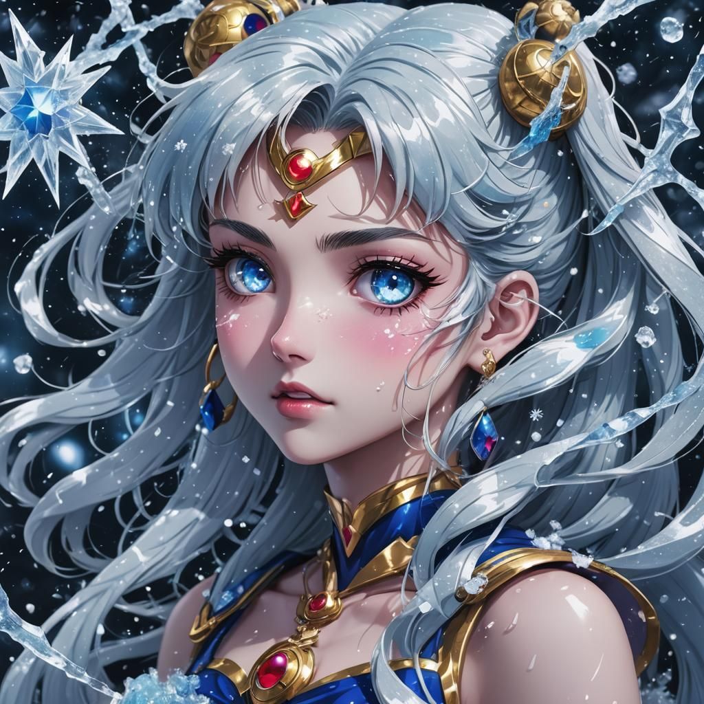 Sailor Moon's Icy Battle: Anime Dark Fantasy Portrait