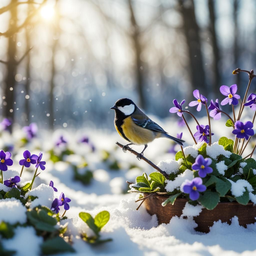 Violets Bloom Under Winter Sun, Announcing Spring
