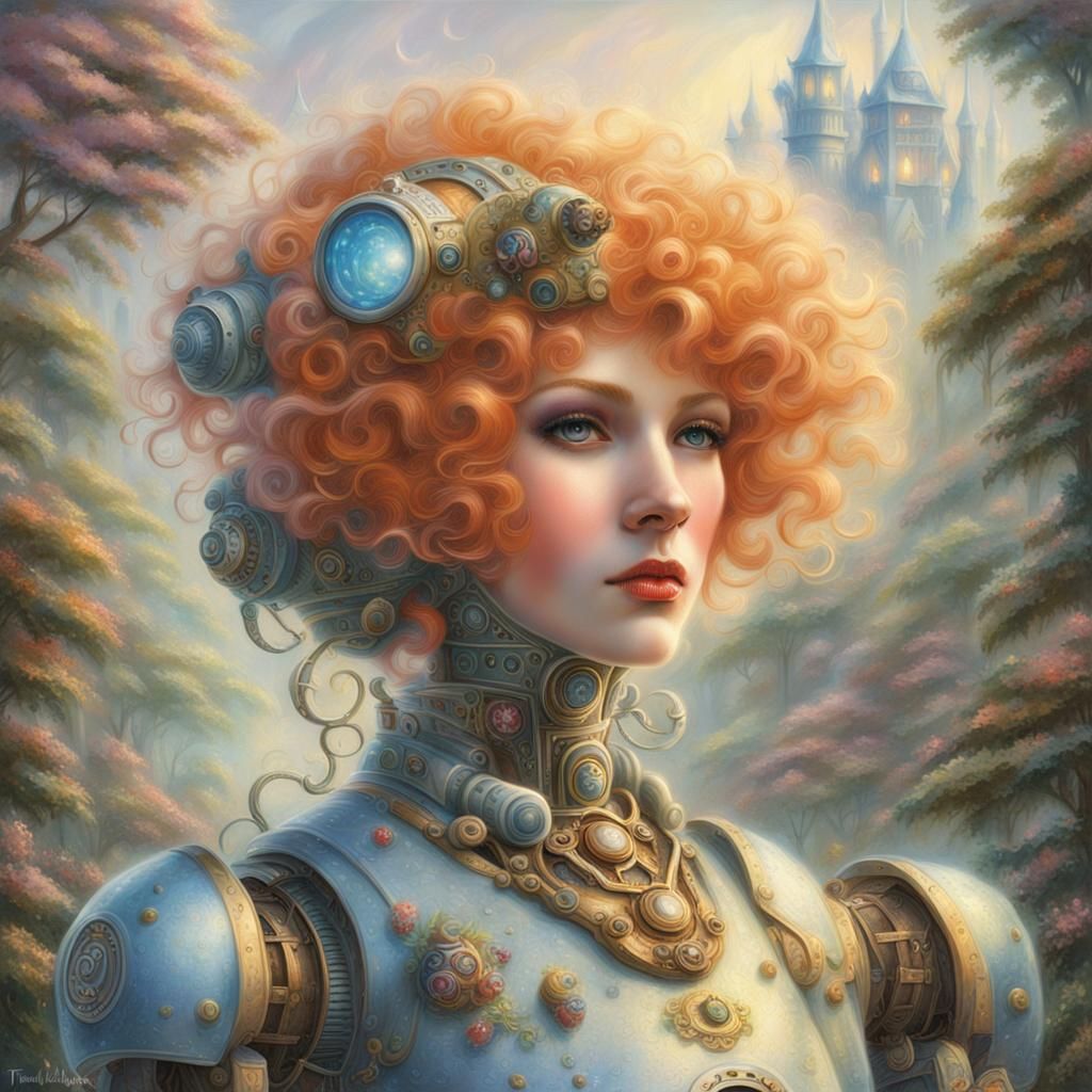 Ethereal Robot with Woman's Face in Fantasy Style