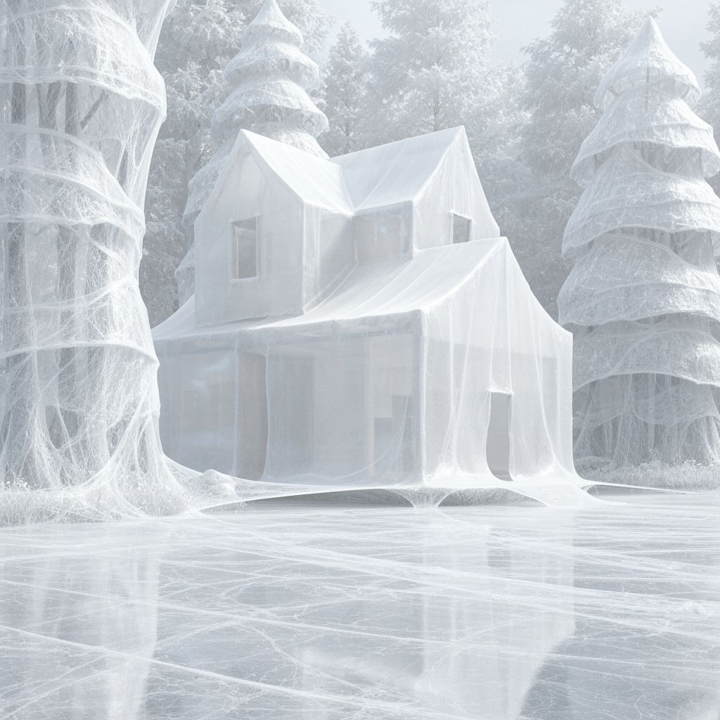 Ethereal Silk House in Moonlit Forest Landscape