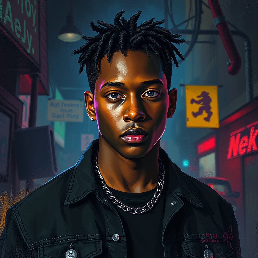 Introspective Portrait Blending Futuristic Realism and Eerie...