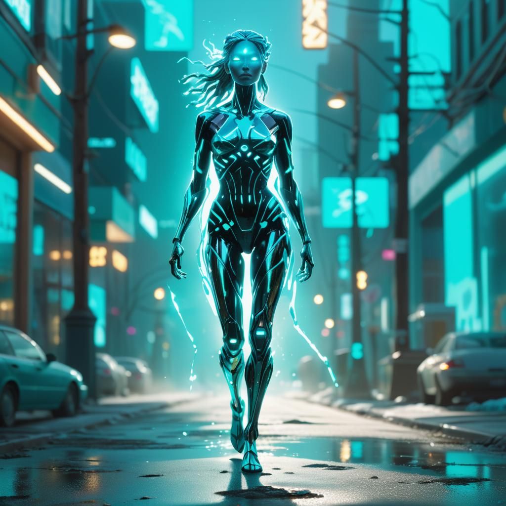 Surreal Turquoise Goddess Walks Through Vibrant Magical Flas...