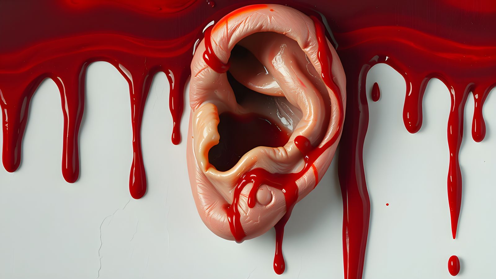 Realistic Ear Dripping with Red Slime