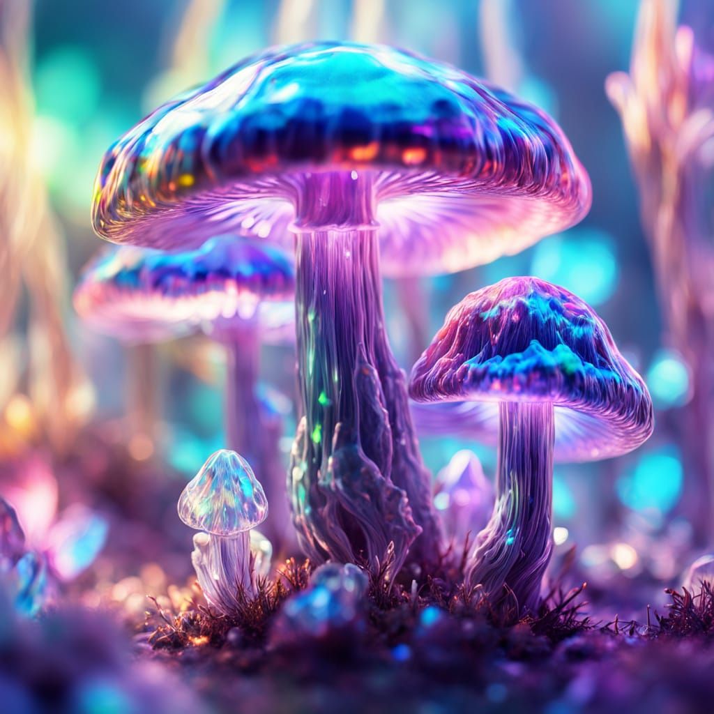 Crystal Mushroom Radiates Ethereal Light in Dreamy Fantasy S...