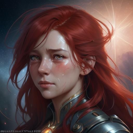 Crying Woman Portrait in Art Nouveau Style