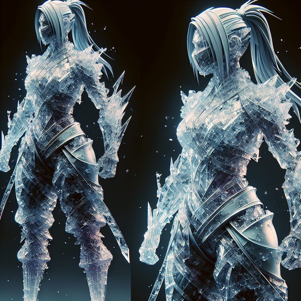 Stunning Ice Ninja Figure in Cyberpunk-Style Digital Art