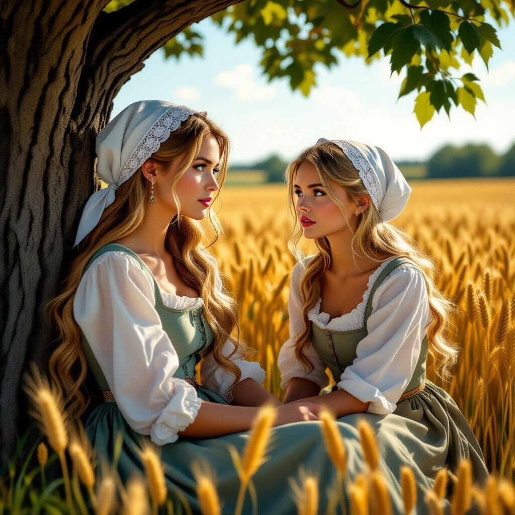 Beautiful Maiden in Wheat Field, Photorealistic Image