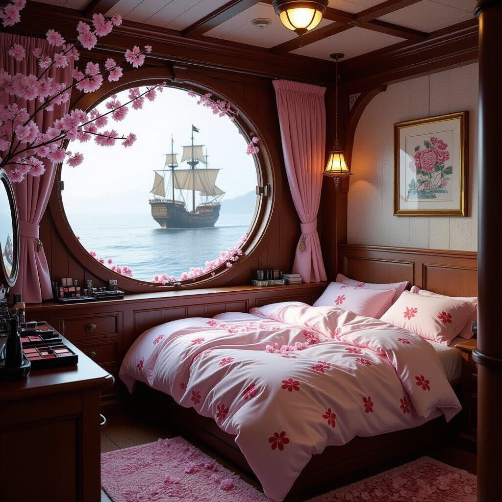 Cherry Blossom Pirate Cabin with Bay Window