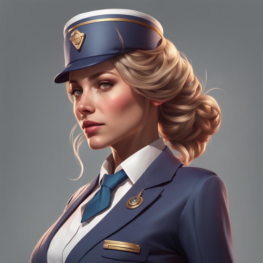 Detailed Portrait of a Flight Attendant