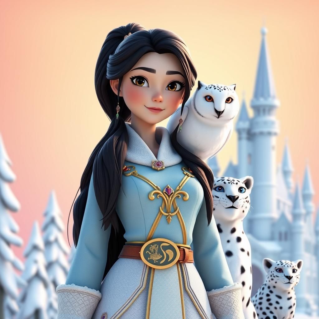 Winter Vixen with Snow Leopard, 3D Digital Art