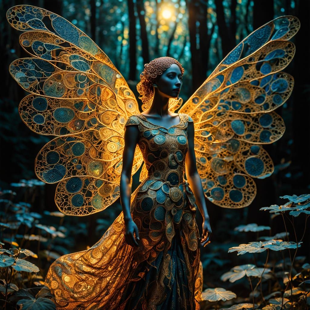 Surreal Goddess Emerges from the Forest in Vibrant, Golden H...