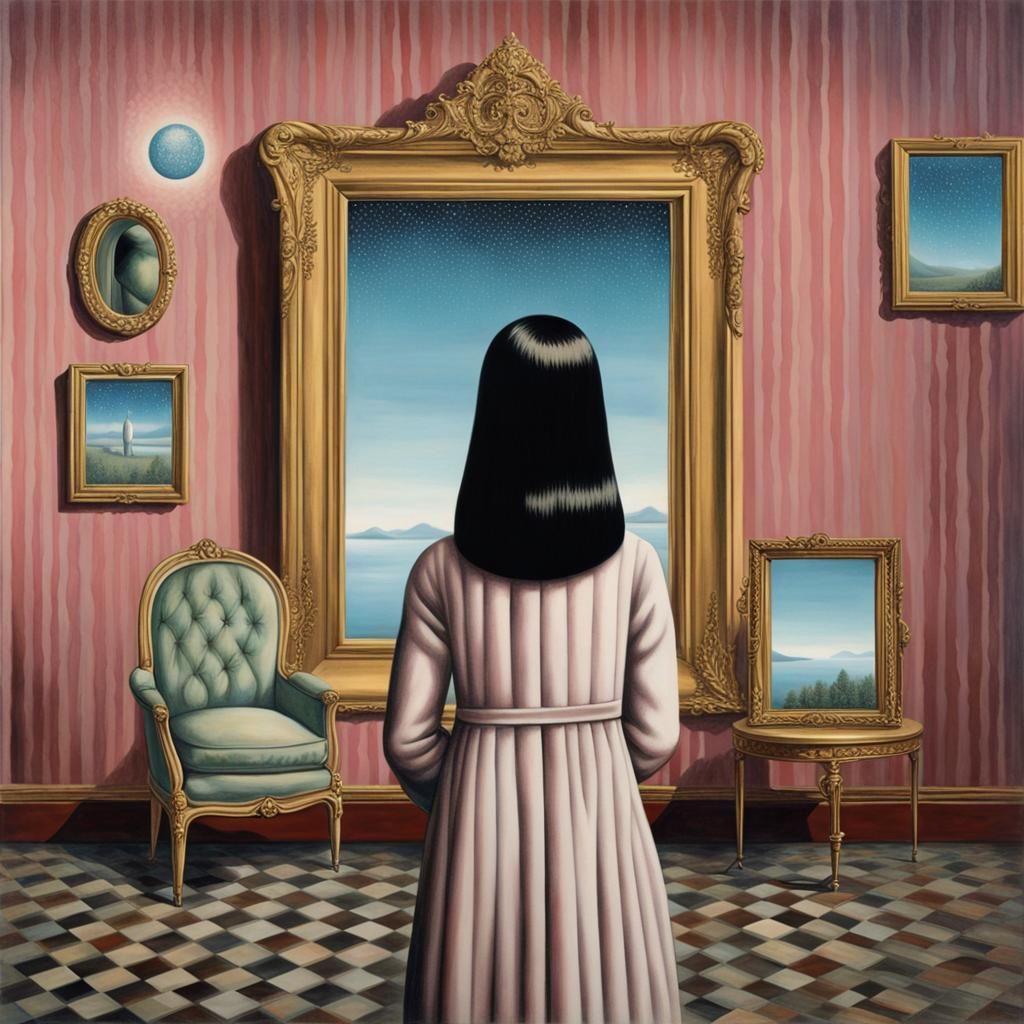 Surreal Glittering Scene Inspired by Magritte
