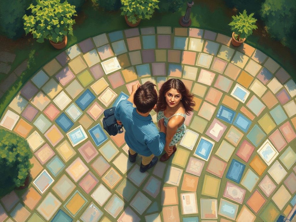 Impressionist Bird's Eye View of Two Friends