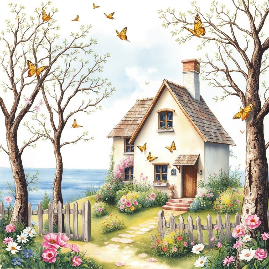 Enchanted Seaside Cottages: A Watercolor Painting