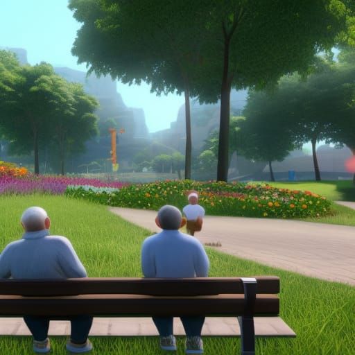 Sunlit Park Scene in 3D Game Cinematic Style