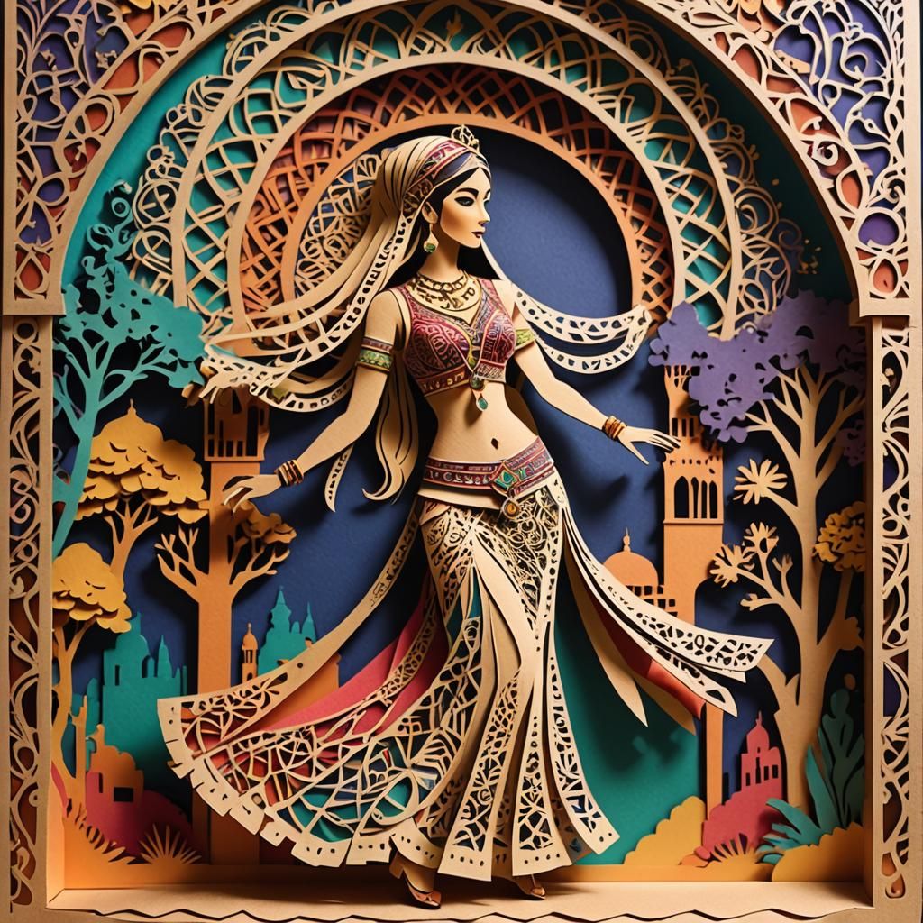 Kirigami Arabian Market Panorama with Dancer