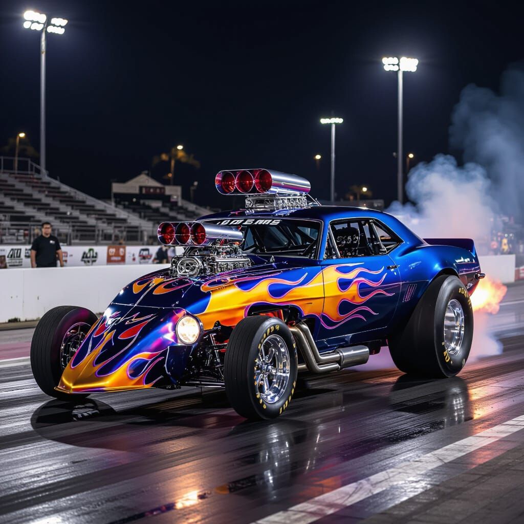 Pro Modified Dragster on Night Strip