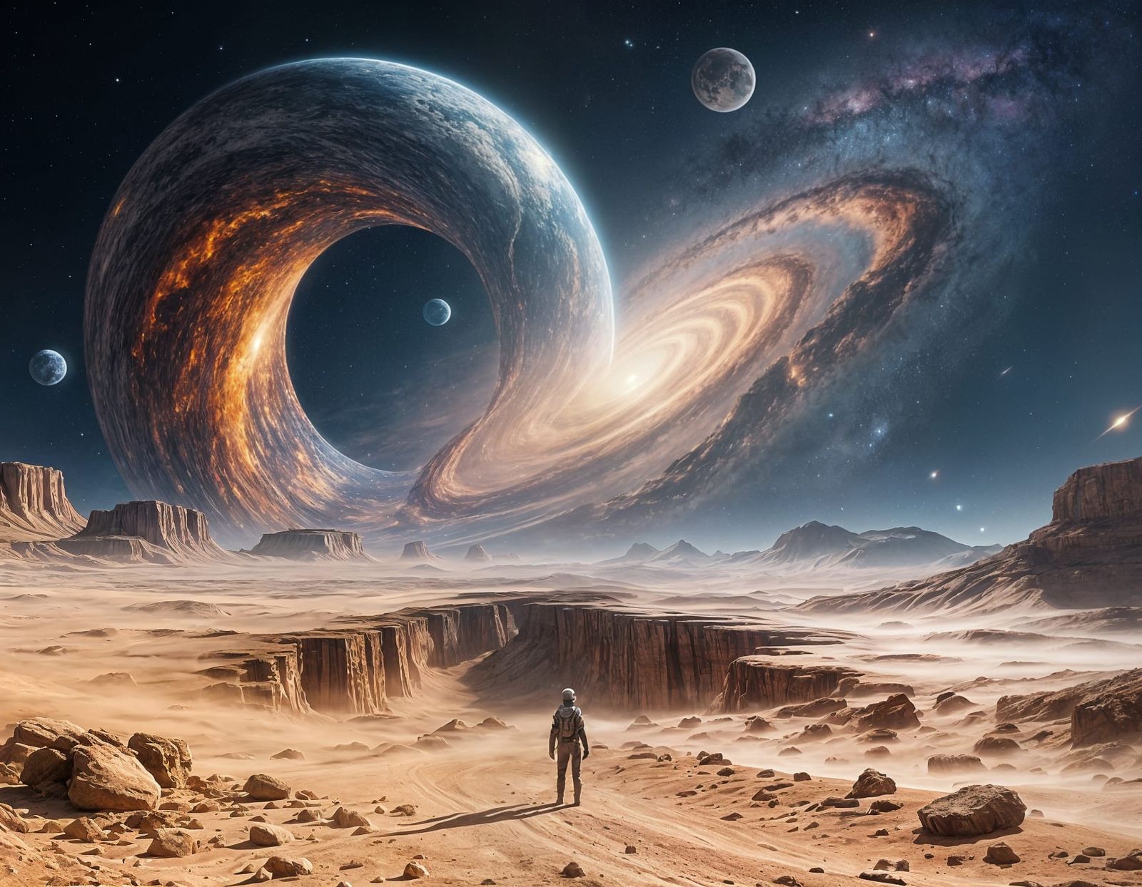 Cosmic Entity Gazes into Abyss with Floating Lifeforms