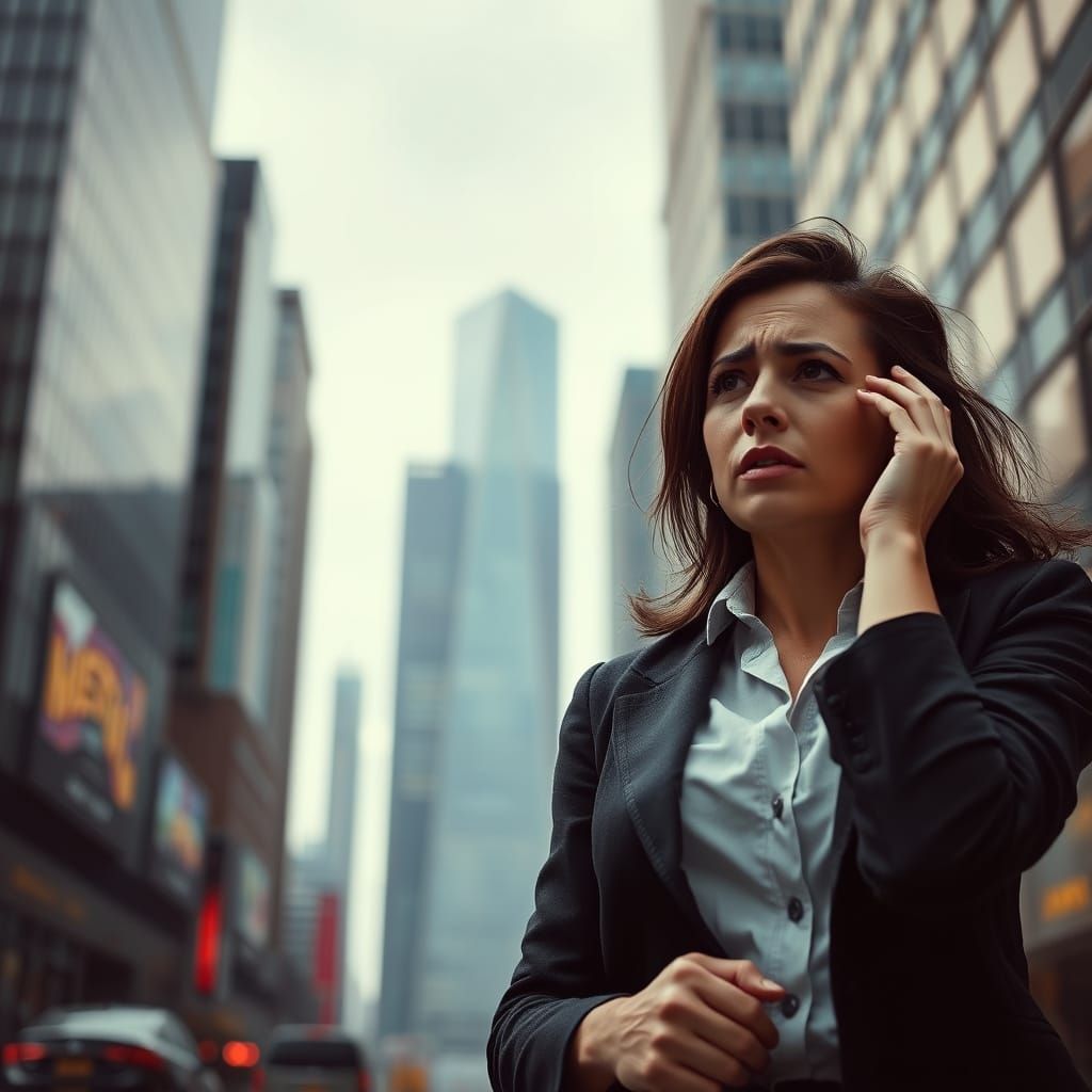 Woman in Cityscape Expressed Anger