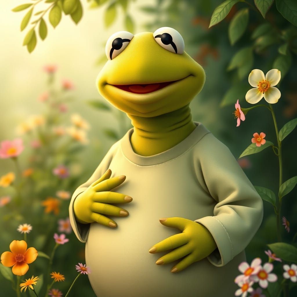 Kermit in Whimsical Pastel Greenery