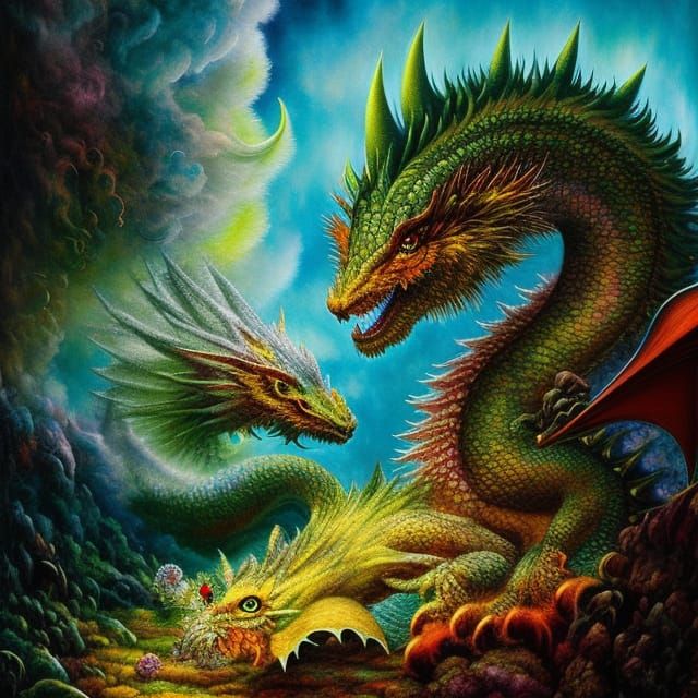 Psychedelic Fluffy Dragon in Hyperreal Watercolour