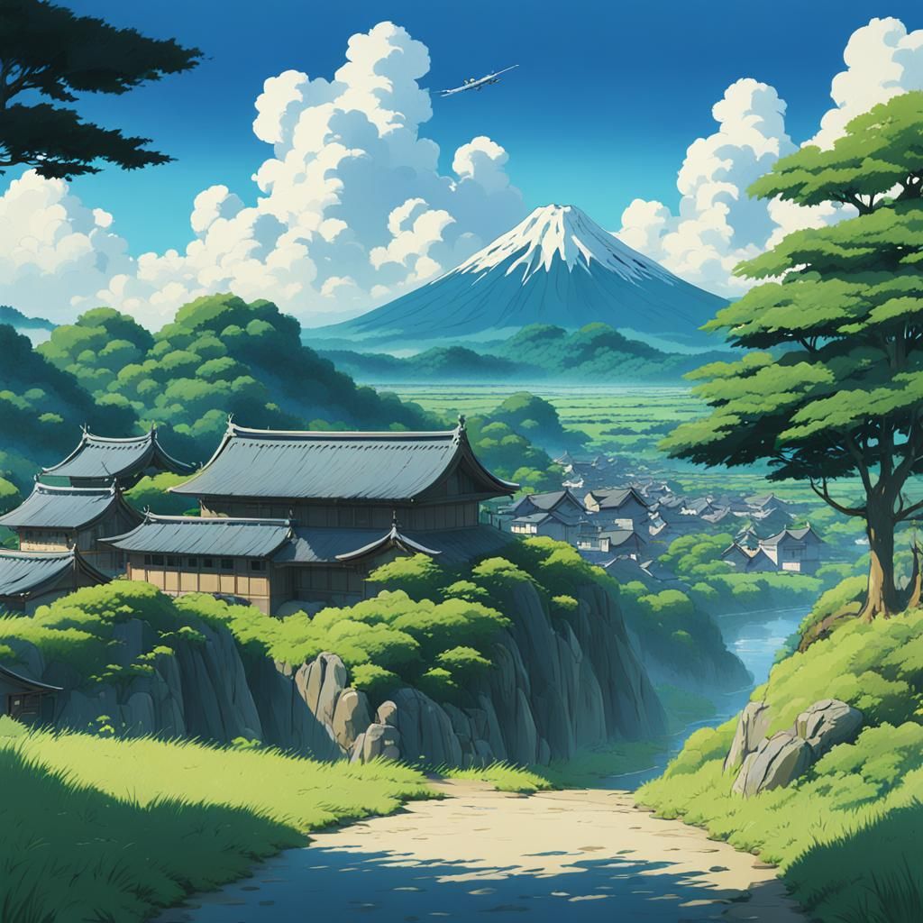 Ghibli-Style Japanese Landscape Art
