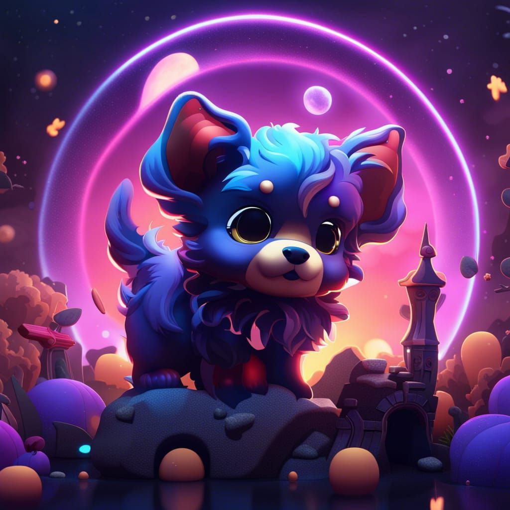 Kawaii Eclipse Puppy in Detailed Digital Painting