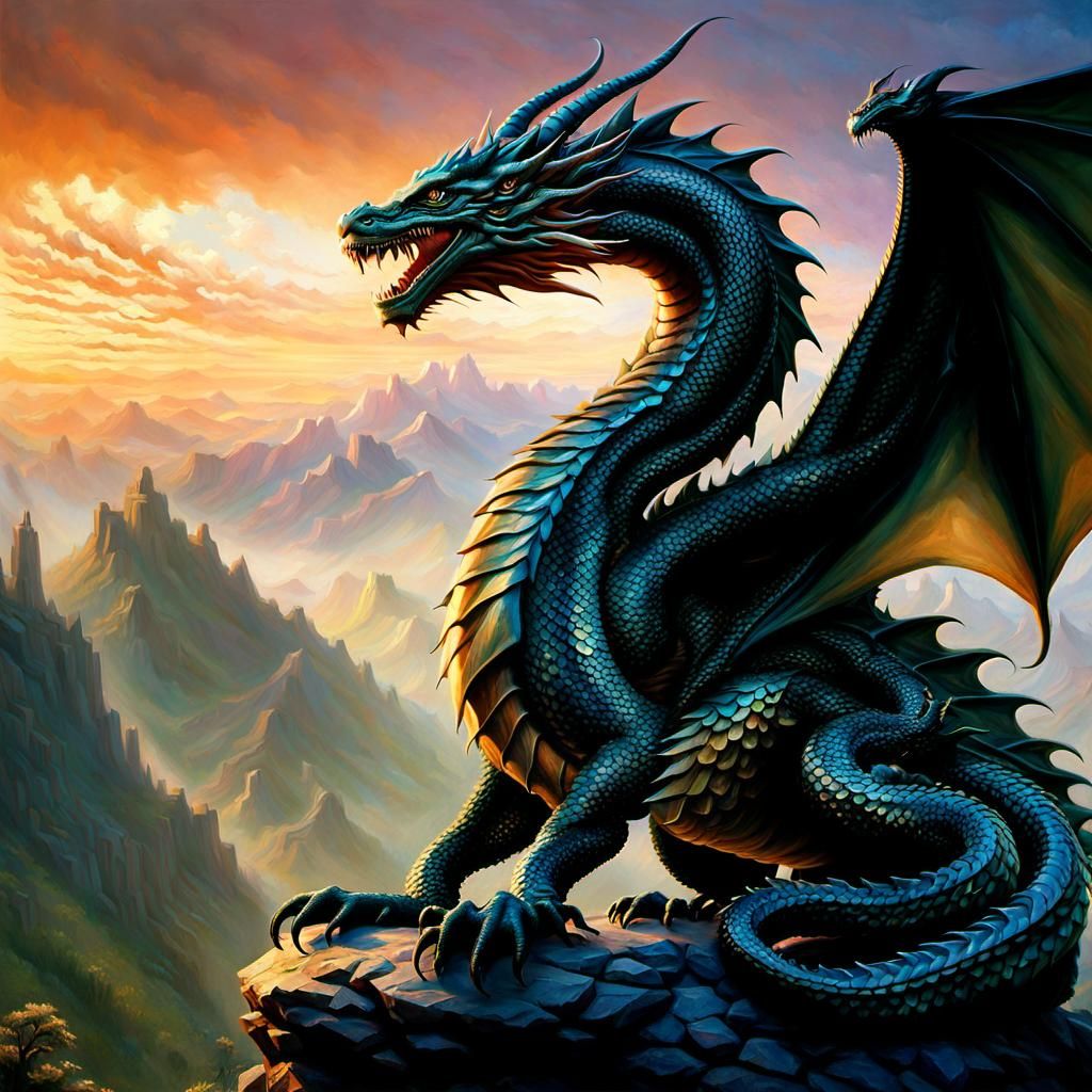 Courageous Rider on Dragon, Inspired by Impressionism and Ge...