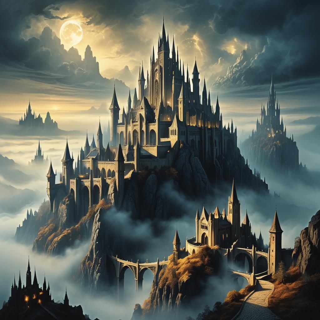 Majestic Castle City in Dreamlike Landscape