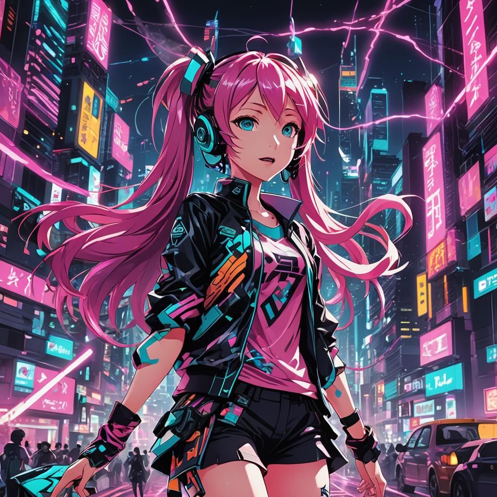 Hatsune Miku Sings in Futuristic Cityscape