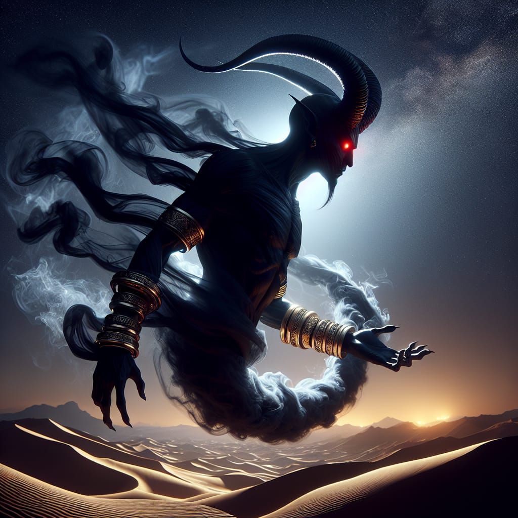 Dark Arabian Jinn Ascends from Desert Night