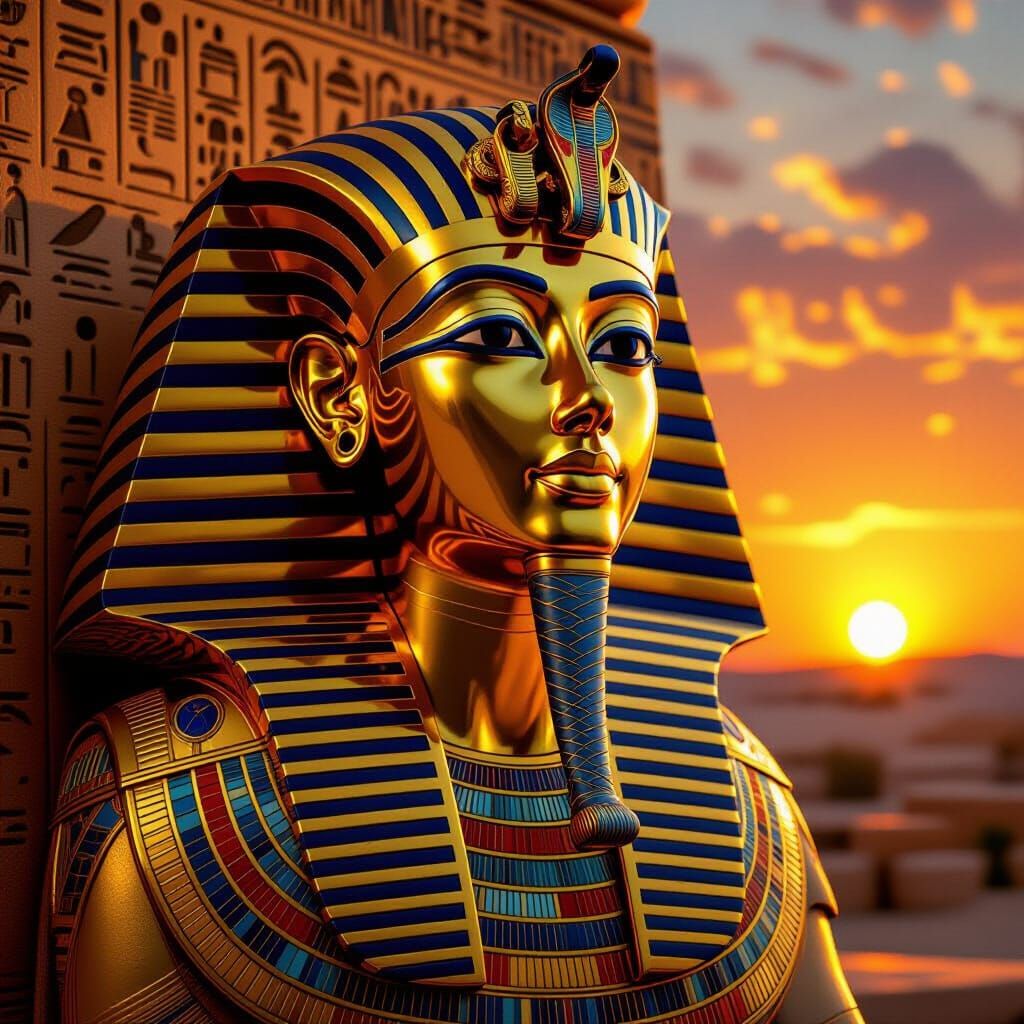 Tutankhamun Portrait in Egyptian Tomb Painting Style