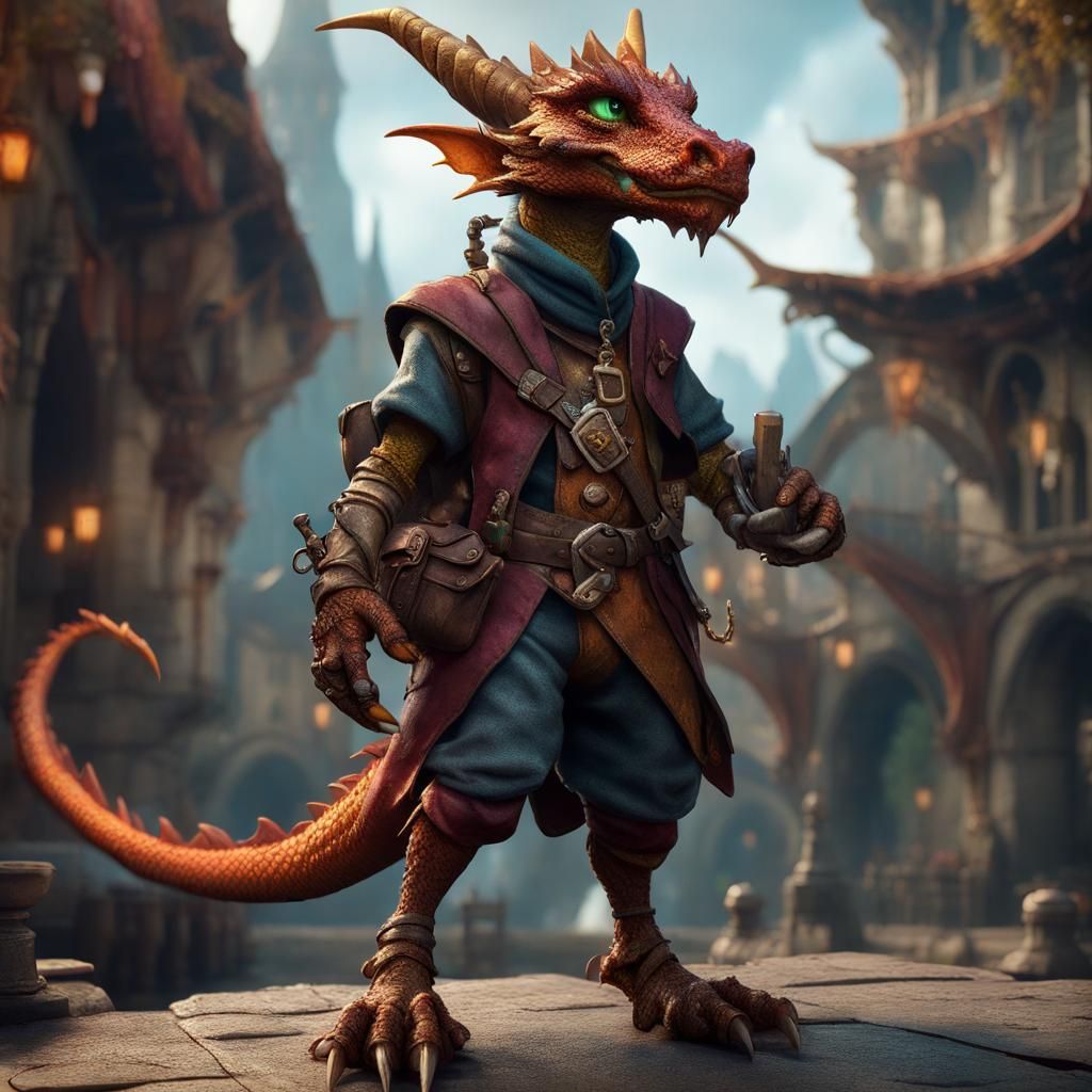 Dragon Kobold Artificer in Detailed Matte Painting