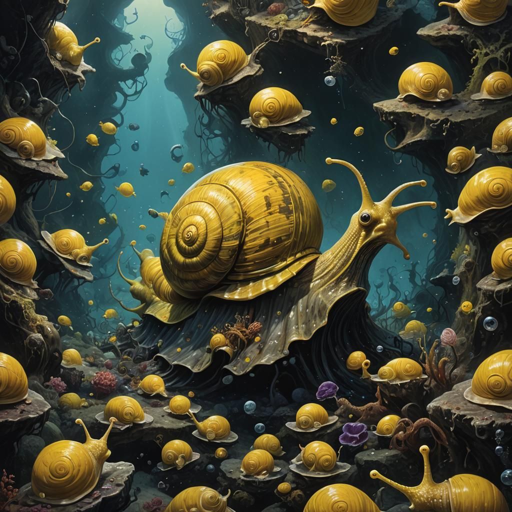 Giant Yellow Snail in Dark Abyss, Sinister Art
