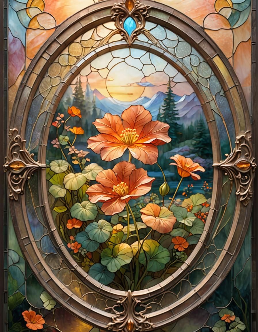 Fantasy Stained Glass with Nasturtium Flower
