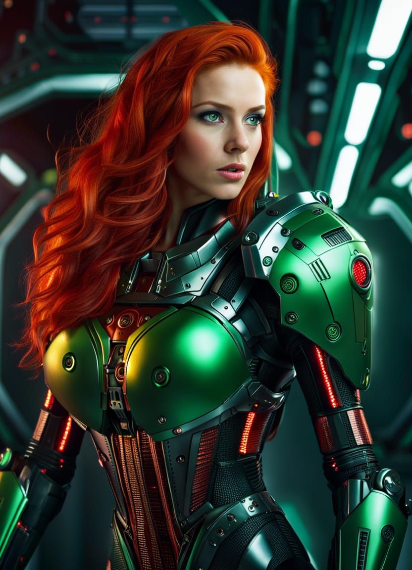 Red-Haired Warrior in Cyberpunk Space