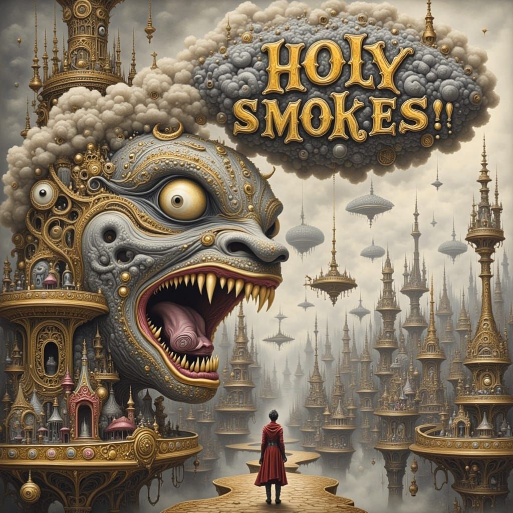 Steampunk Clock Tower Speech Bubble in Surreal Style