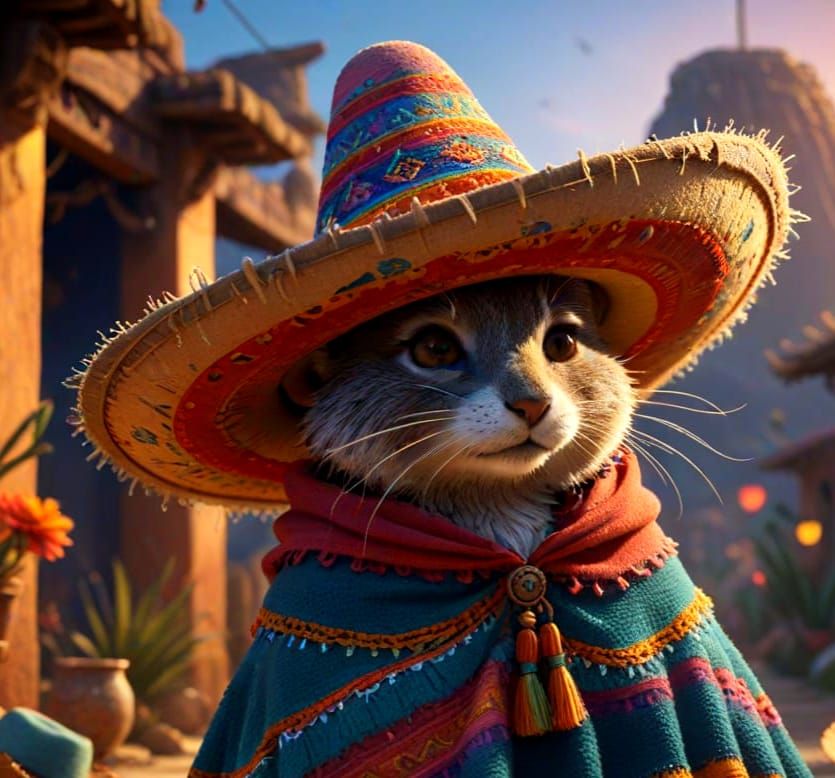 Fluffy Mouse Siesta in Mexico: Detailed Matte Painting