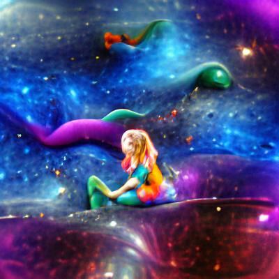 Colorful Mermaid in Space Fantasy Art