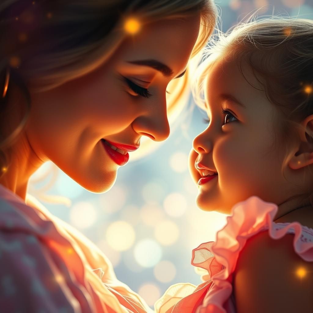 Radiant Mother and Child Portrait in Art Nouveau Style