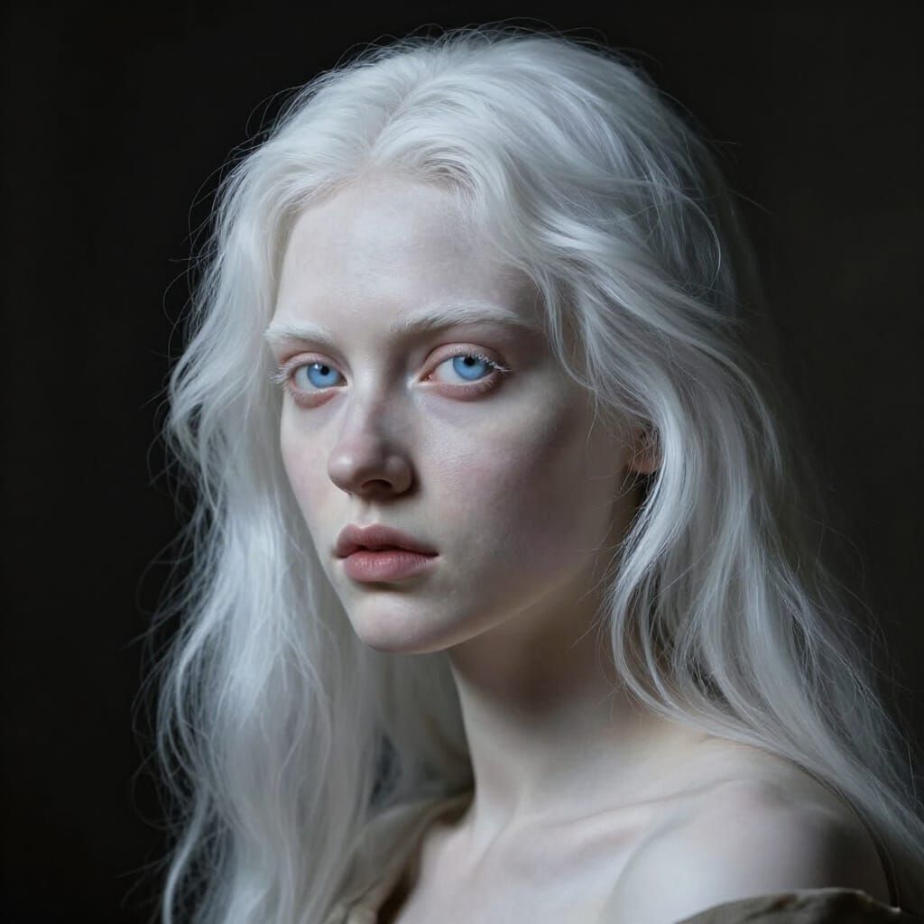 Ethereal Albino Woman Portrait in Baroque Style