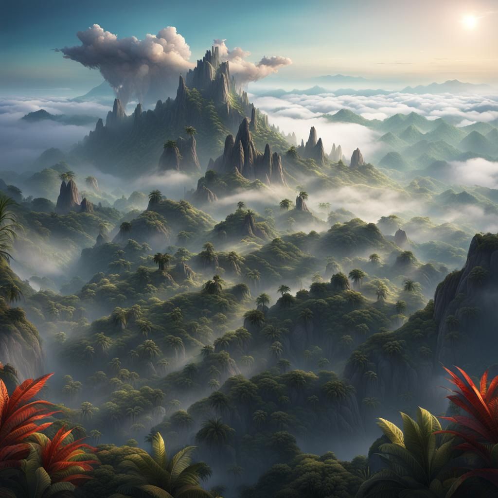 Tropical Valley View in Detailed Matte Painting