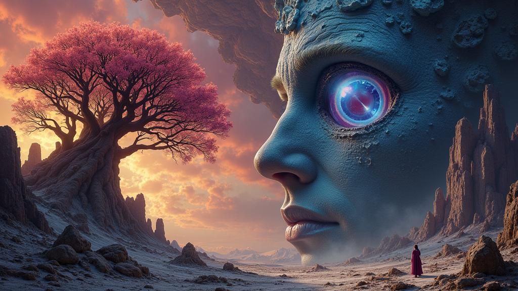 Apocalyptic Portrait on Psychedelic Fractal Landscape