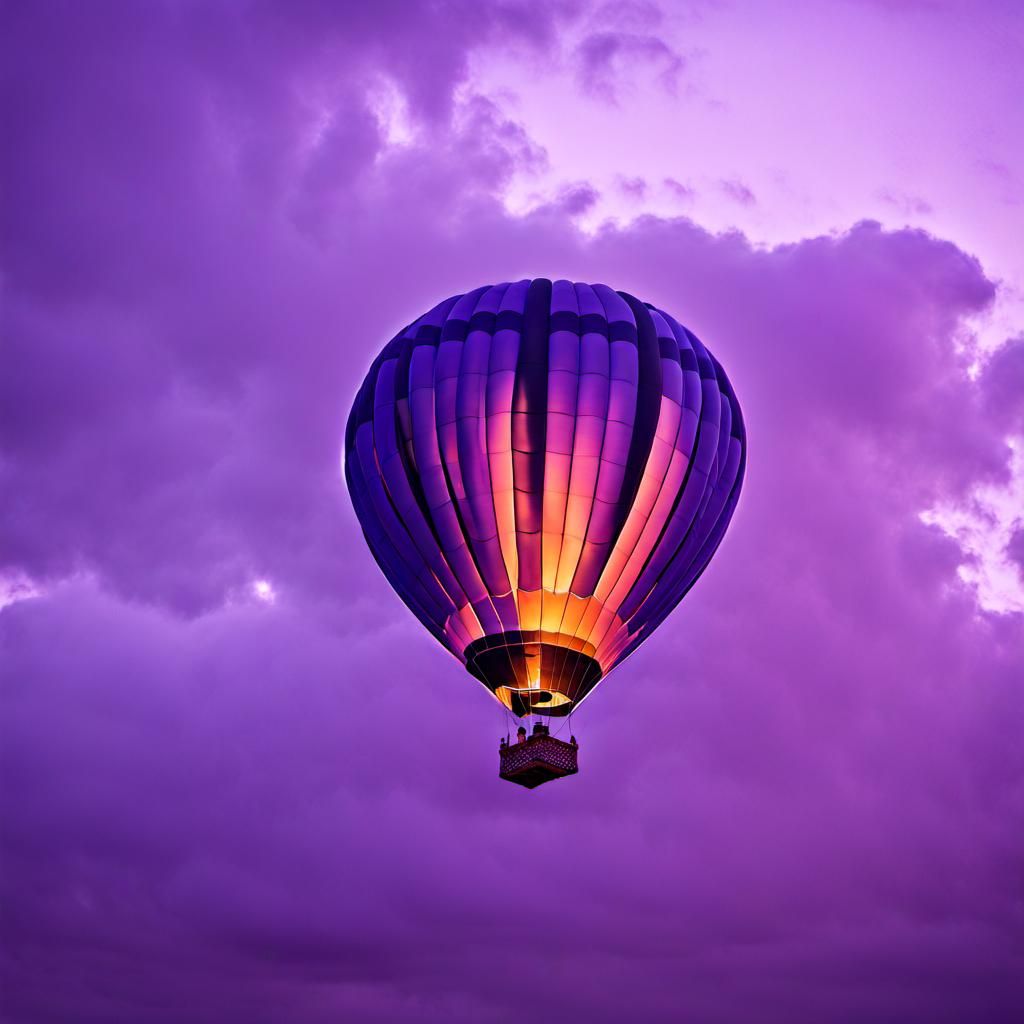 Glowing Lavender Hot Air Balloon in Twilight Sky