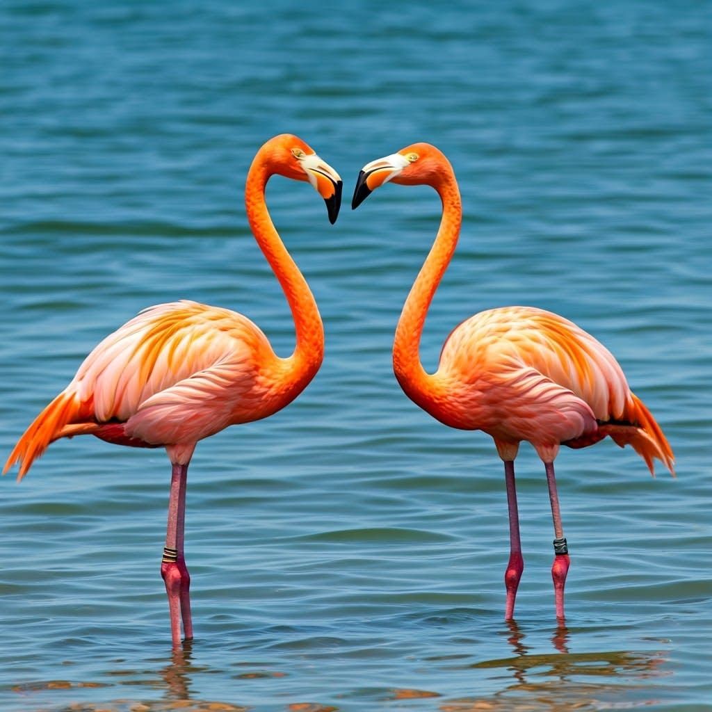 Flamingos in a Romantic Beach Scene